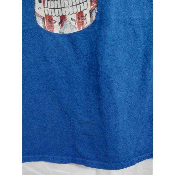 Fruit Of The Loom women Small blue Tee Shirt Skull American Flag Floral - Picture 7 of 11